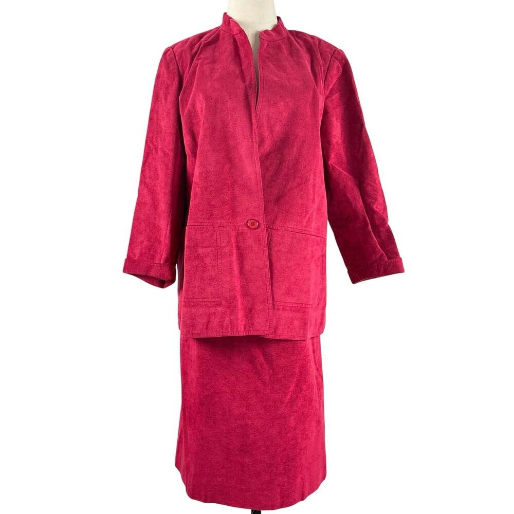 Vintage 90s Baron Peters Wine Ultrasuede Skirt Suit Set Women's Large